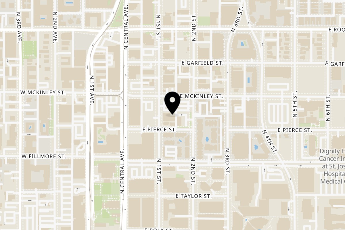 Map showing the location of Miel de Agave Phoenix on 705 N 1st St #110 in Phoenix